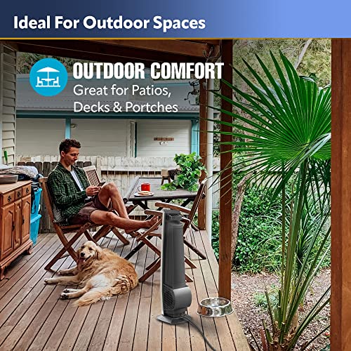 Lasko 42" Portable Outdoor Tower Fan with Bluetooth Technology for Decks, Patios and Porches with 4 Speeds, Night Mode, Internal Oscillation, Black, YF200, Large