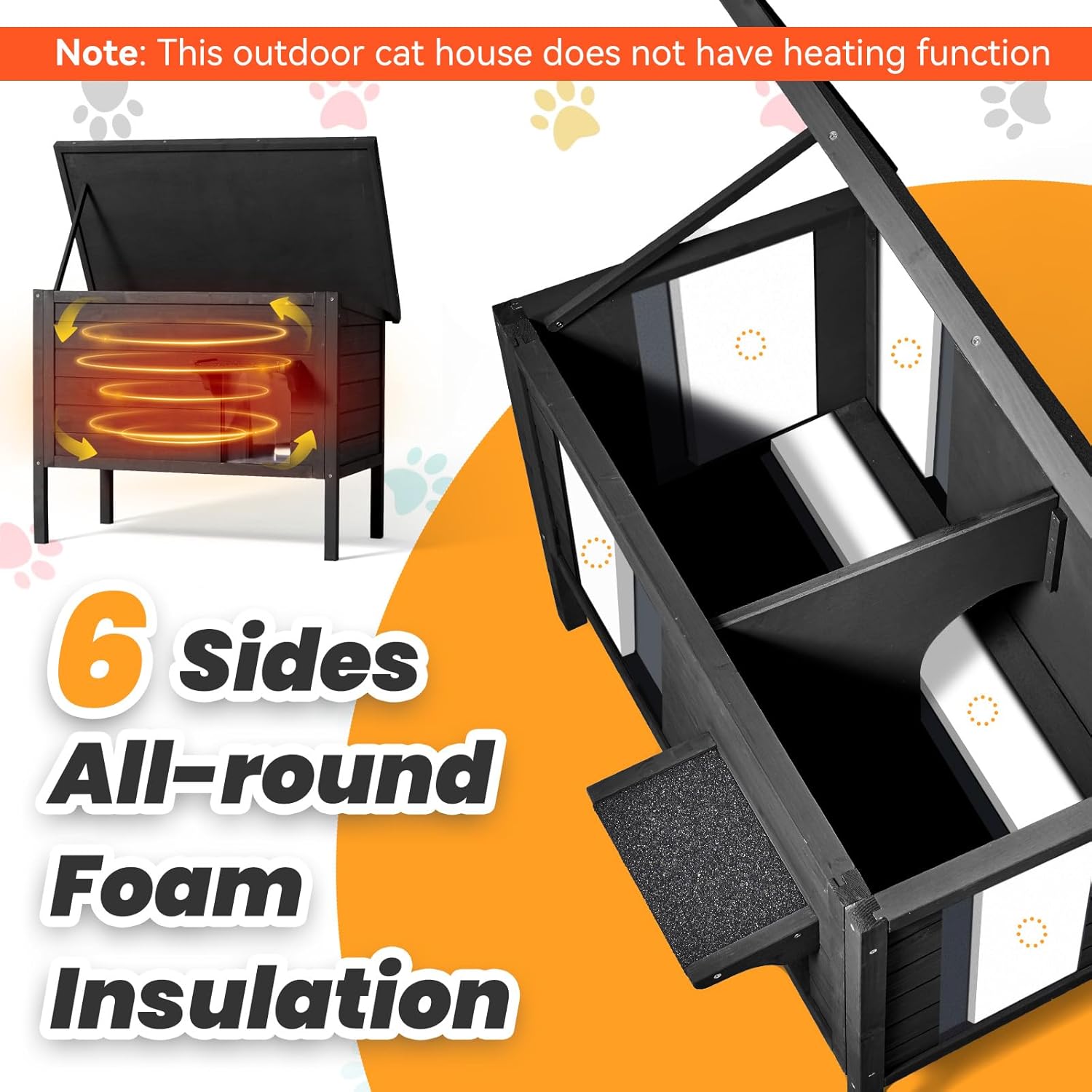 Outdoor Cat House Weatherproof,Feral Cat House Enclosures with Insulated All-Round Foam Wooden Cat Condos for Winter Outside, PVC Door Flaps