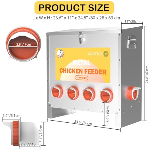 Automatic Chicken Feeder No Waste Metal Poultry Feeder Large Capacity 85lbs for Chickens, Geese, Ducks, Turkeys, Quails (10-Port)