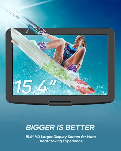 WONNIE 17.9" Large Portable DVD/CD Player with 6 Hrs 5000mAH Rechargeable Battery, 15.4" Swivel Screen, 1366x768 HD LCD TFT, All Regions, Support USB/SD Card/Sync TV, High Volume Speaker