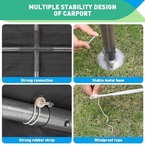 10x20FT Heavy Duty Carport Car Canopy, Portable Garage, Easy to Assemble, Stable Carport for Car, Bike, Boat, Party (Gray)