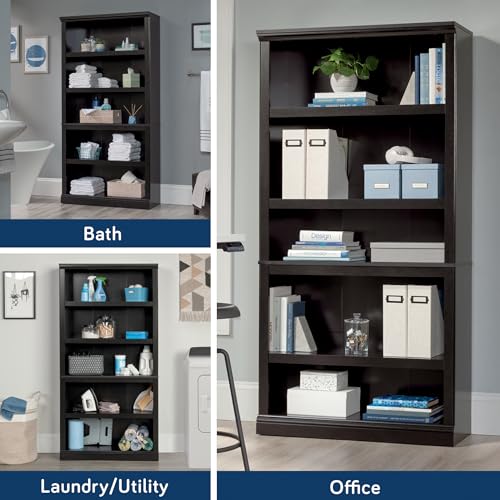 Sauder 5 Tier Book Shelf Wooden Bookcase Multipurpose Bookshelf for Home Office, Living Room, in Chalked Chestnut