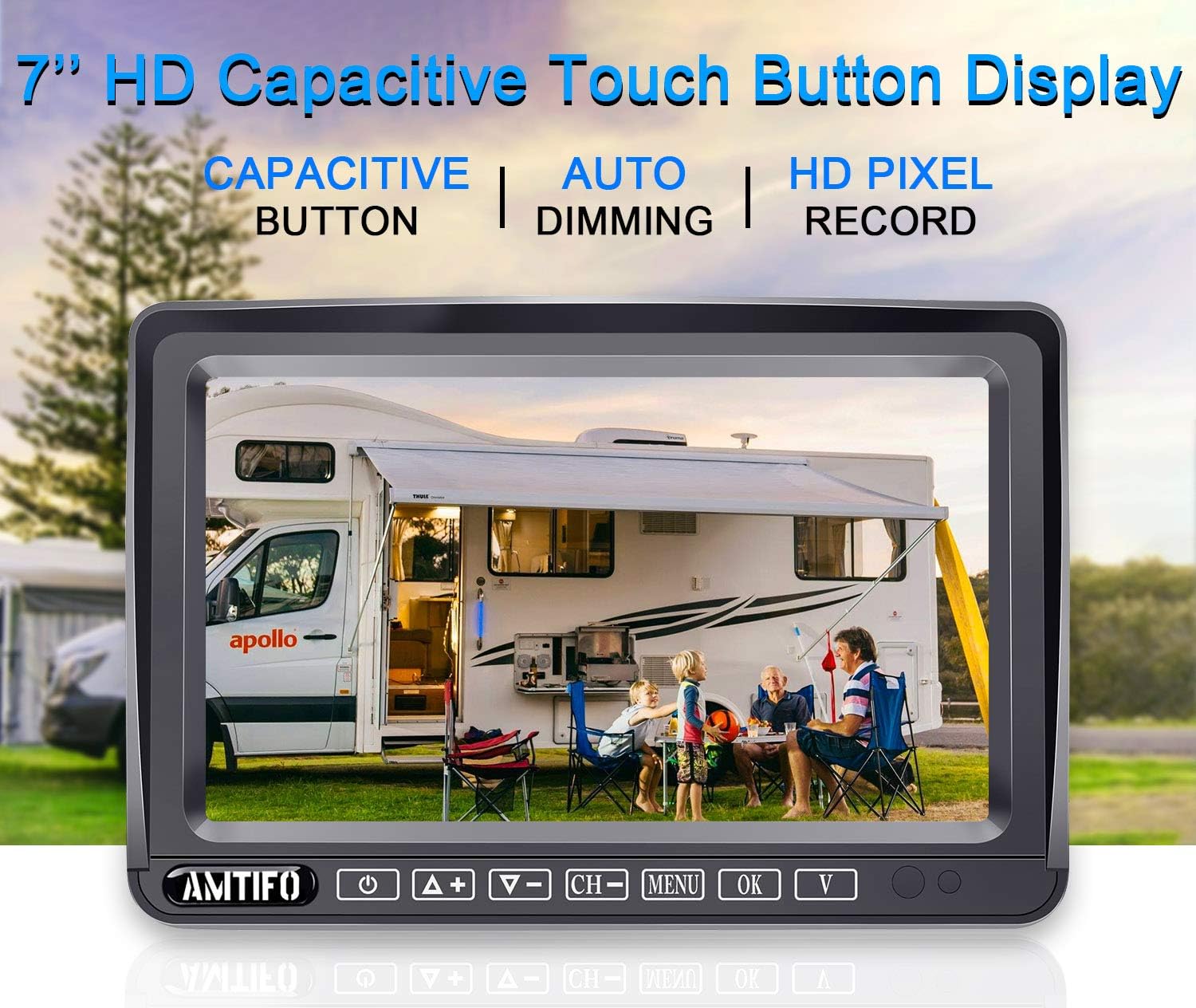 Trailer Backup Camera HD 1080P Back Up Camera Systems Wireless with 7 Inch DVR Monitor Car Security Camera System for Truck RV Camper Adapter Compatible with Furrion Pre-Wired RVs - AMTIFO A5
