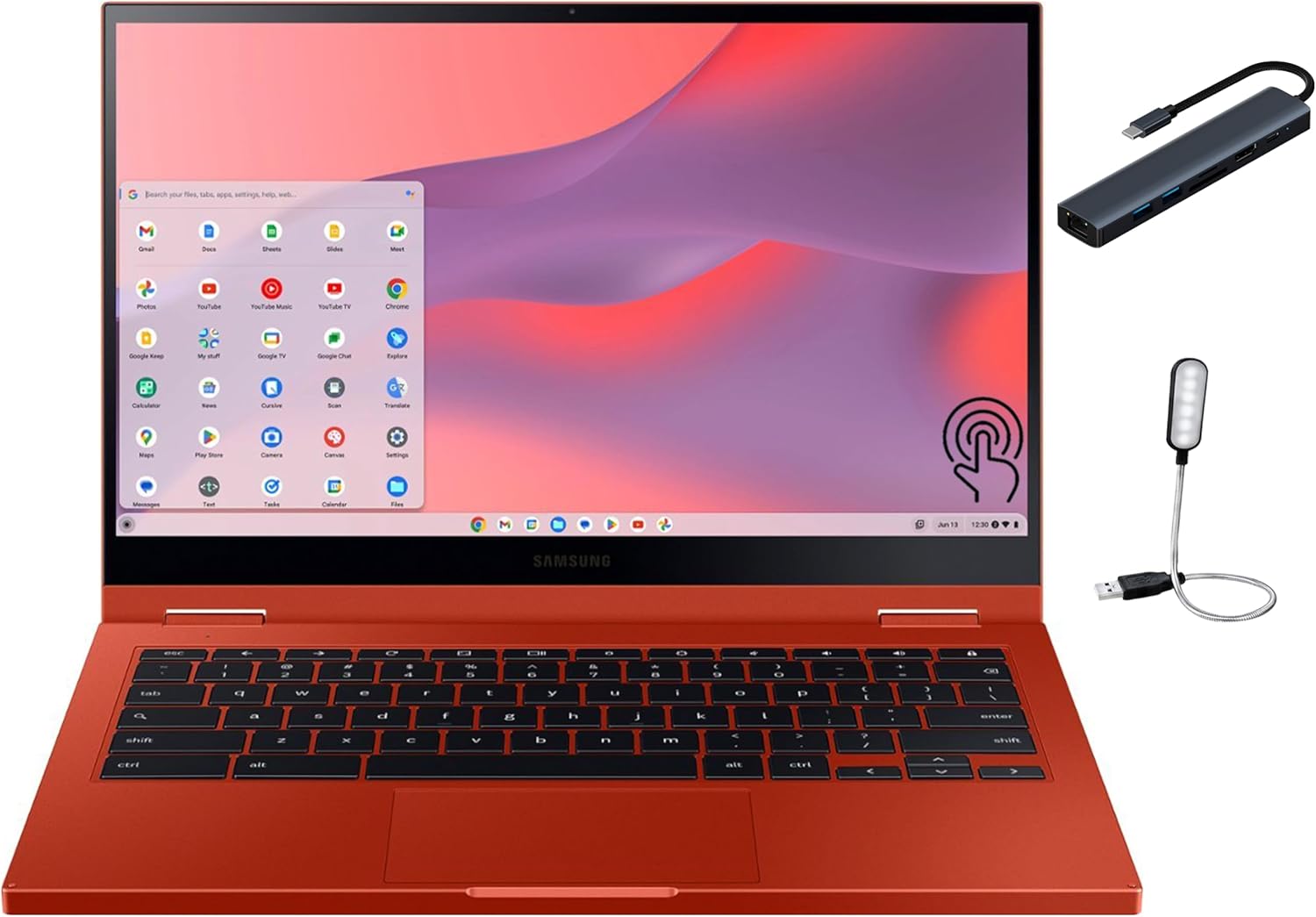 SAMSUNG Galaxy 2 in 1 Chromebook 2 13.3" FHD(1920 x 1080) Touchscreen Laptop, Intel Core i3-10110U, 2.10 GHz, 8GB LPDDR3 RAM, 128GB eMMC, Backlit Keyboard, Chrome OS, Fiesta Red with Accessories