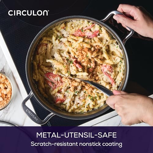 Circulon C1 Series Clad Stainless Steel with ScratchDefense Technology Cookware Nonstick Induction Stockpot with Lid, Metal Utensil Safe, 8 Quart - Polished Stainless Steel