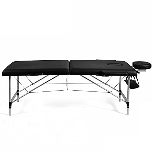 Giantex 84" Massage Table Professional Portable Lash Bed, 2 Folding Lightweight Massage Bed, Aluminum Frame, Height Adjustable, Face Cradle & Side Armrests, Salon Spa Tattoo Bed with Carry Case