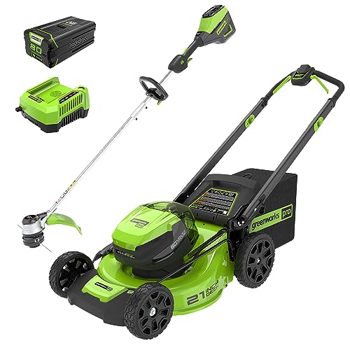 Greenworks 80V 21" Cordless Battery Push Lawn Mower,730 CFM Cordless Battery Leaf Blower,Combo Kit w/(1) 4Ah Battery & (1) 4A Rapid Charger