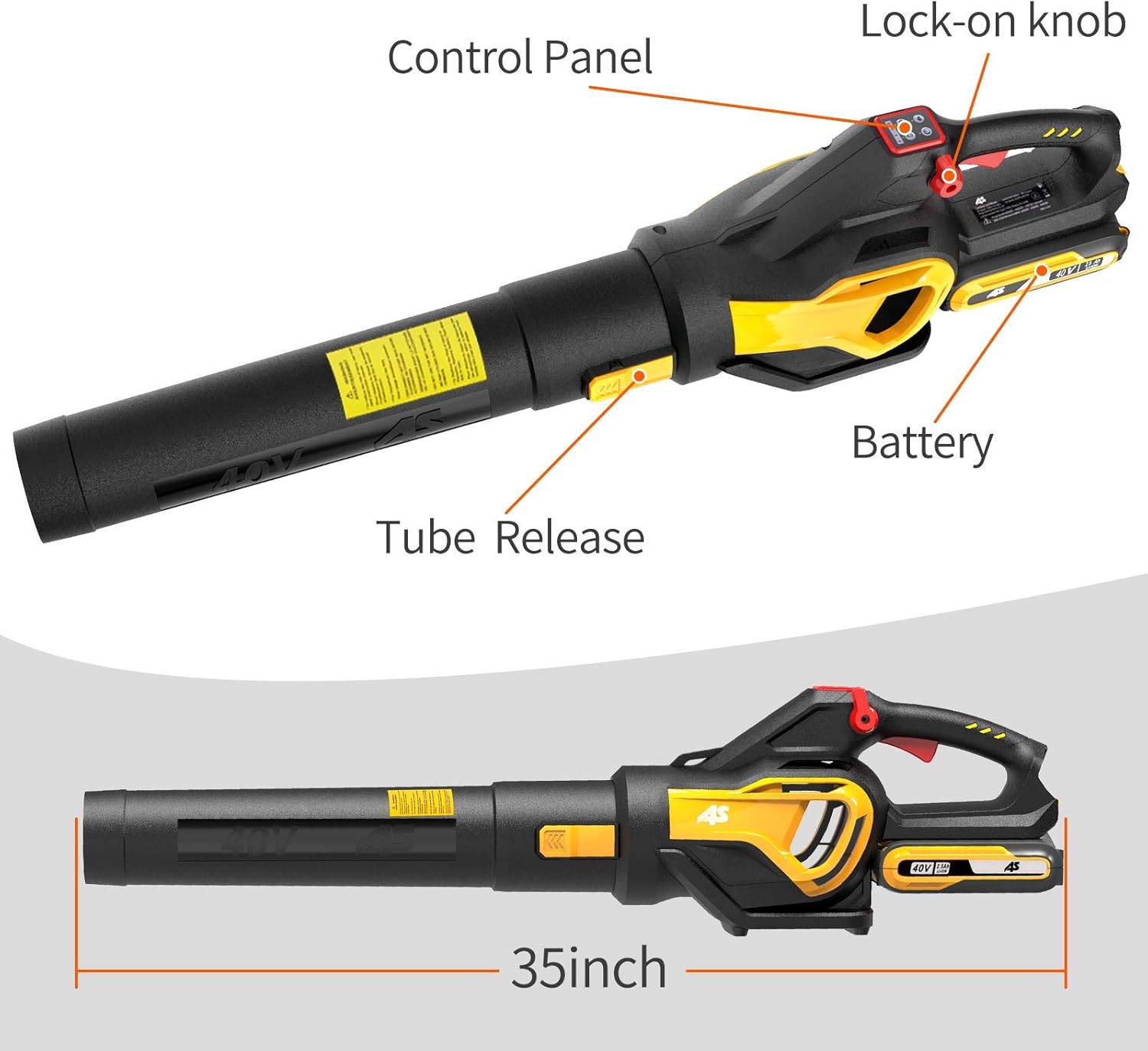 AS 40V Cordless Leaf Blower-Leaf Blower with 2.5 Ah Lithium- ion Battery & Quick Charger,Powered Leaf Blower with Variable-Speed, 530CFM