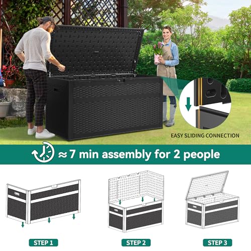 YITAHOME XXL 230 Gallon Large Deck Box, Double-Wall Resin Rattan Outdoor Storage Box with Flexible Divider for Patio Cushions Pool Float Garden Tools, 1000lbs Load Capacity Lockable Waterproof (Gray)