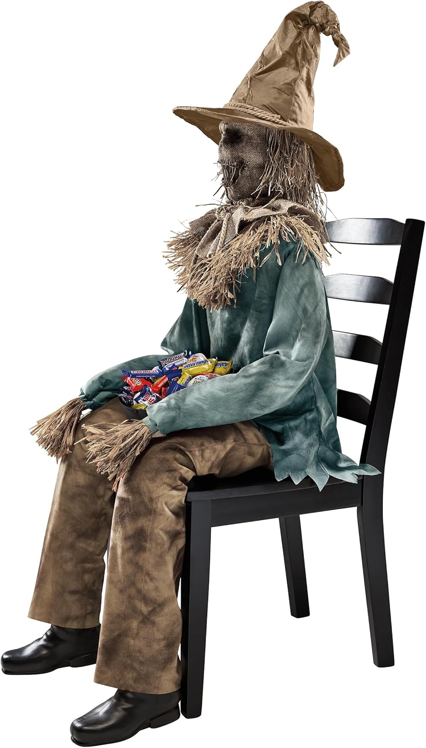 Spirit Halloween 4.5 Ft Scary Sitting Scarecrow Animatronic | Decorations | Animated | Pop-up Motion | Scarecrow Prop