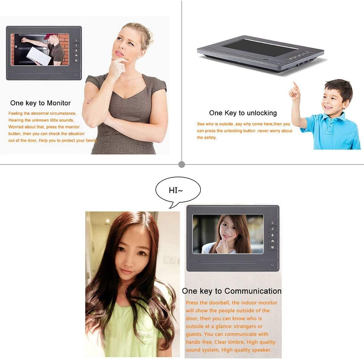 AMOCAM Video Intercom System, Wired 7 Inches Monitor Video doorphone Doorbell System,Video Door Phone HD Camera Kits Support Unlock, Monitoring, Dual-Way Intercom for Villa House Office Apartment