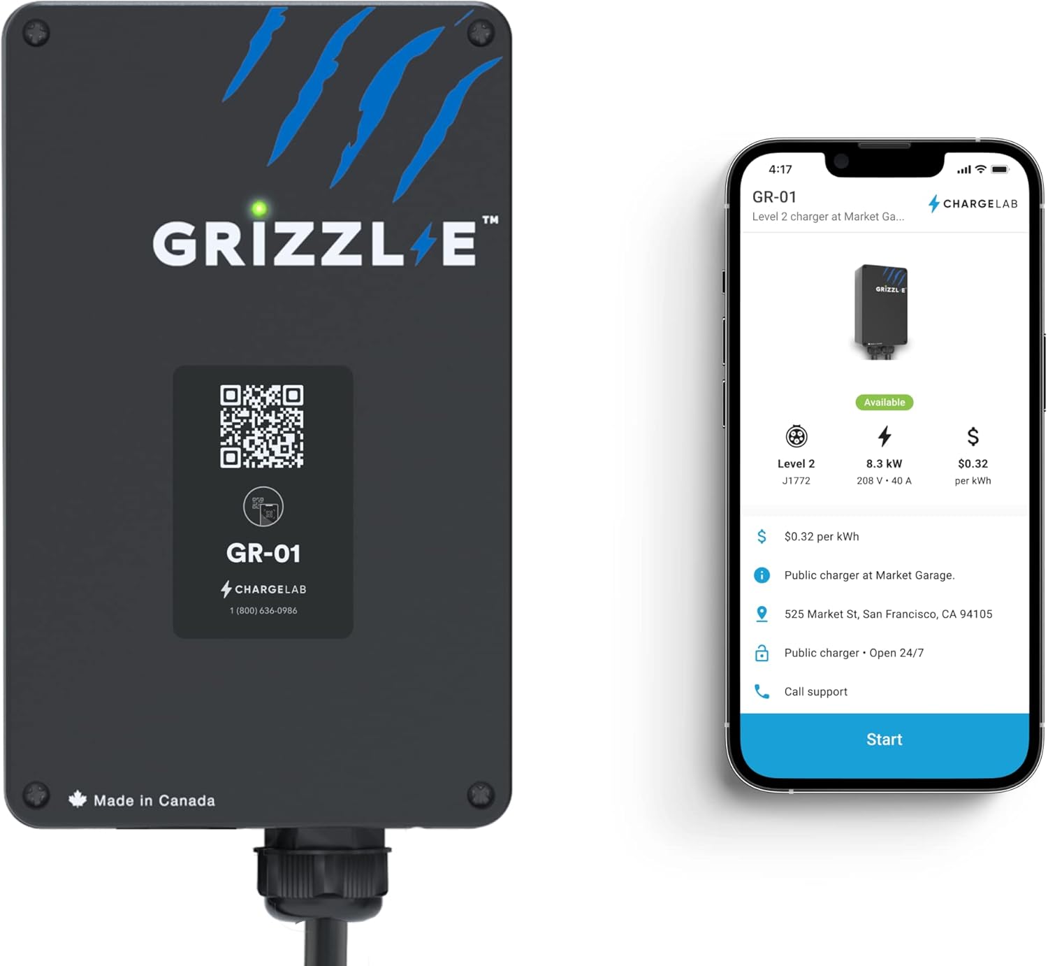 Grizzl-E Level 2 Commercial EV Charging Solution, 16/24/32/40 Amp, NEMA 14-50 Plug, 24 feet Premium Cable, Commercial Bundle