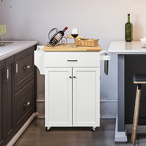 PETSITE Kitchen Island Cart with Storage on Wheels, Rolling Mobile Kitchen Storage Cabinets with Drawers, Spice Rack, Towel Rack