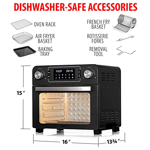Deco Chef 24 QT Countertop 1700 Watt Toaster Oven with Built-in Air Fryer and Included Rotisserie Assembly, Grill Rack, Frying Basket, and Baking Pan