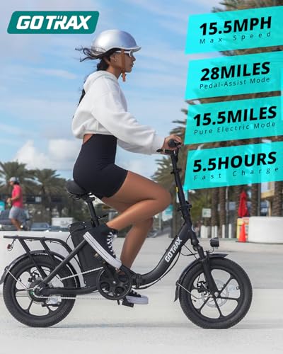 Gotrax 16" Folding Electric Bike, Max 28Miles Range(Pedal-Assist) & Speed 15.5Mph Power by Peak 500W, E-Bike with Removable Battery, Suspension & Adjustable Size, Commuter Bicycle for Adults/Teens