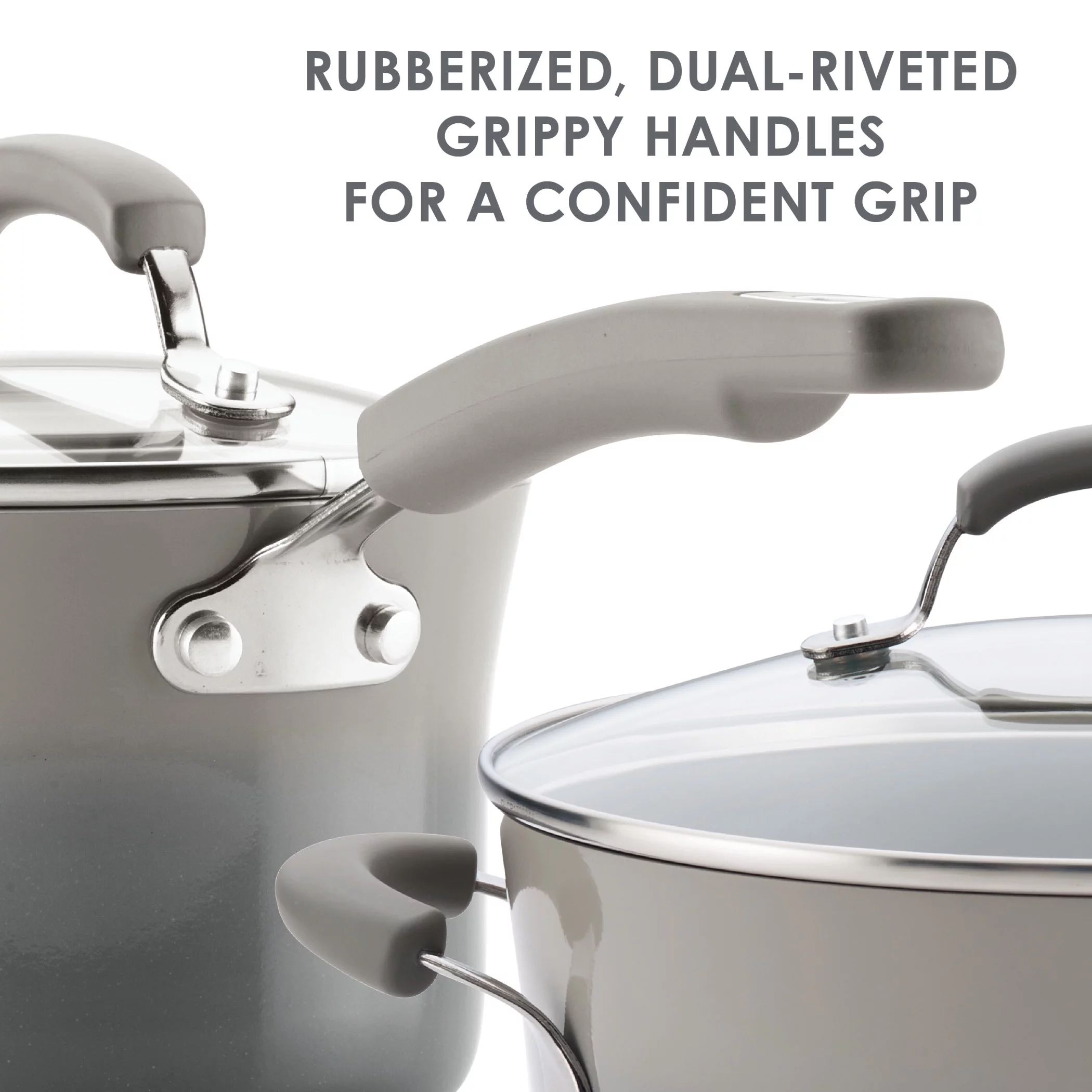 Rachael Ray Classic Brights 14 Piece Porcelain Nonstick Pots and Pans Set, Sea Salt Gray