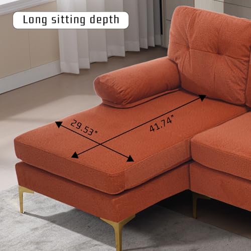 80.7'' Sectional Sleeper Sofa L Shaped Couch, Small Upholstered 3 Seat Sleeper Couch with Chaise, Chenille Fabric Minimalist Sofa with Sturdy Legs for Living Room, Bedroom, Apartment (Orange)