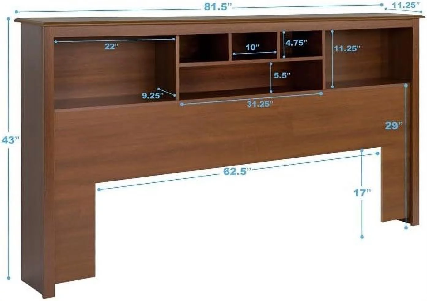 Country Style King Size Wood Bookcase Bed Headboard and Cabinet Storage in Cherry