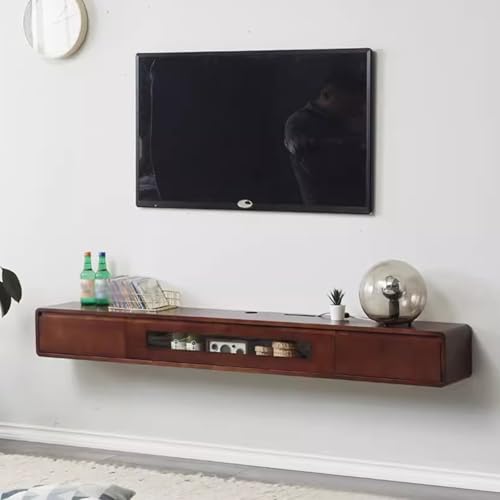 Solid Wood Wall-mounted TV Cabinet Brown Floating TV Unit Storage TV Bench for Living Room Media Console(120CM/47.2IN)