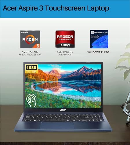 acer Newest Aspire 3 Touchscreen Laptop - with Microsoft Office Lifetime License and Windows 11 Pro, 15.6" FHD IPS Display, AMD Ryzen 5 7520U, 8GB DDR5 RAM, 1TB GB SSD, WiFi 6, Business Student Laptop