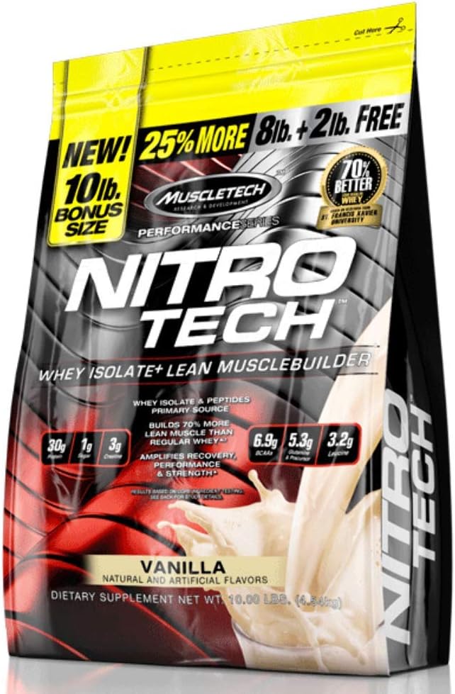 MuscleTech Nitro-Tech Whey Protein Powder Isolate & Peptides | Protein + Creatine for Muscle Gain & BCAA Amino Acids + Electrolyte Powder Amino Build 7g of BCAAs + Electrolytes Support