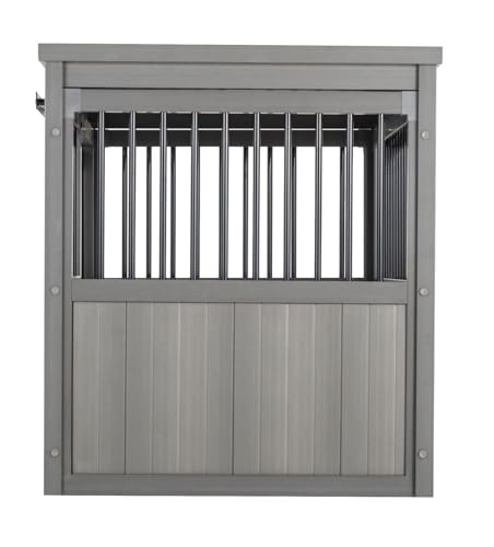New Age Pet® ECOFLEX® Homestead Sliding Barn Door Furniture Style Dog Crate -Grey, Large (EHDBC15-05L) - Stylish, Durable, Removable Cushions, Easy to Assemble.