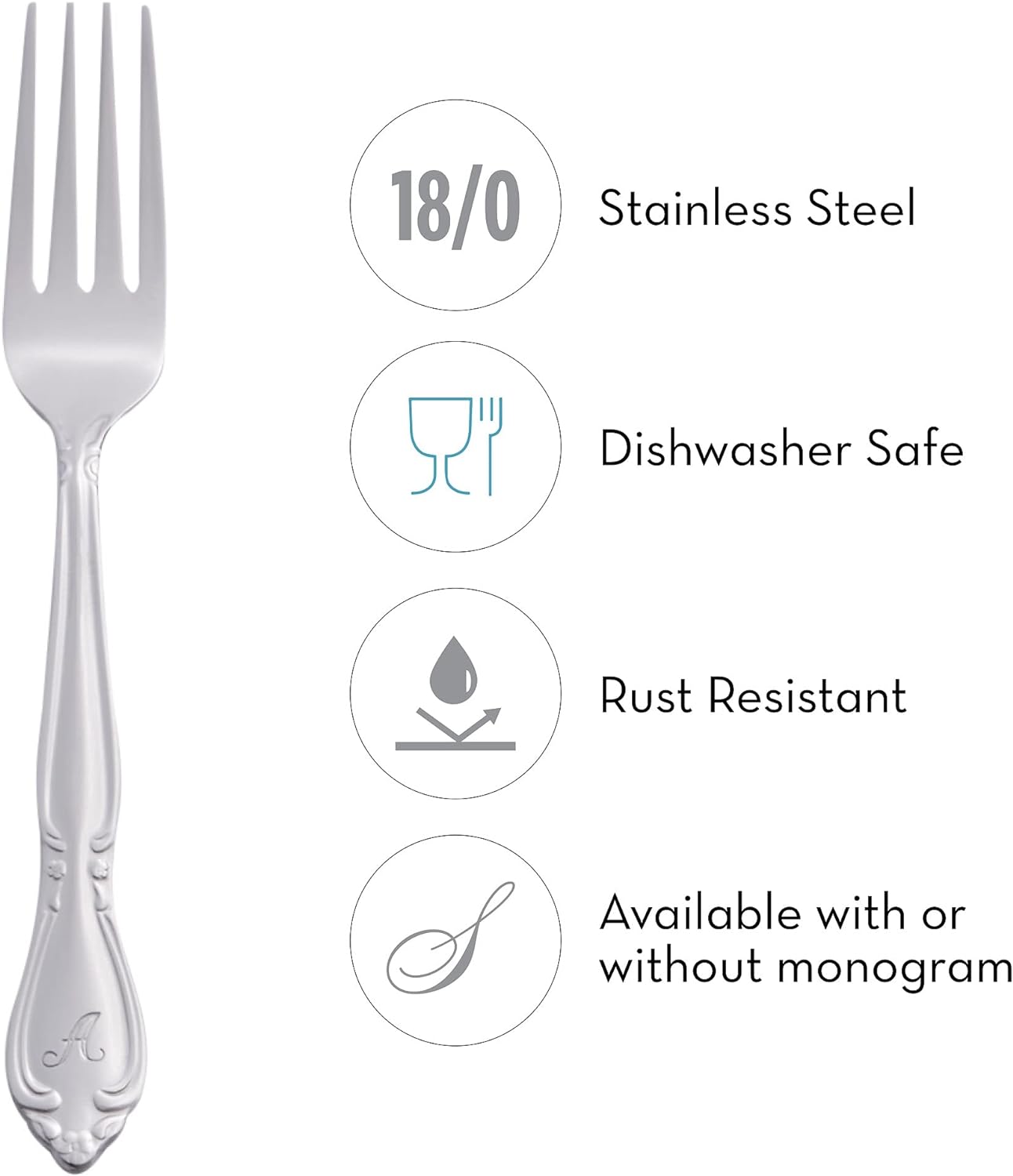 Rose 46 Piece Flatware Set, Letter C, No Size, Silver