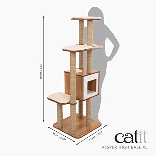 Catit Vesper High Base Extra Large Cat Tree, Cat Furniture, 52060, Walnut
