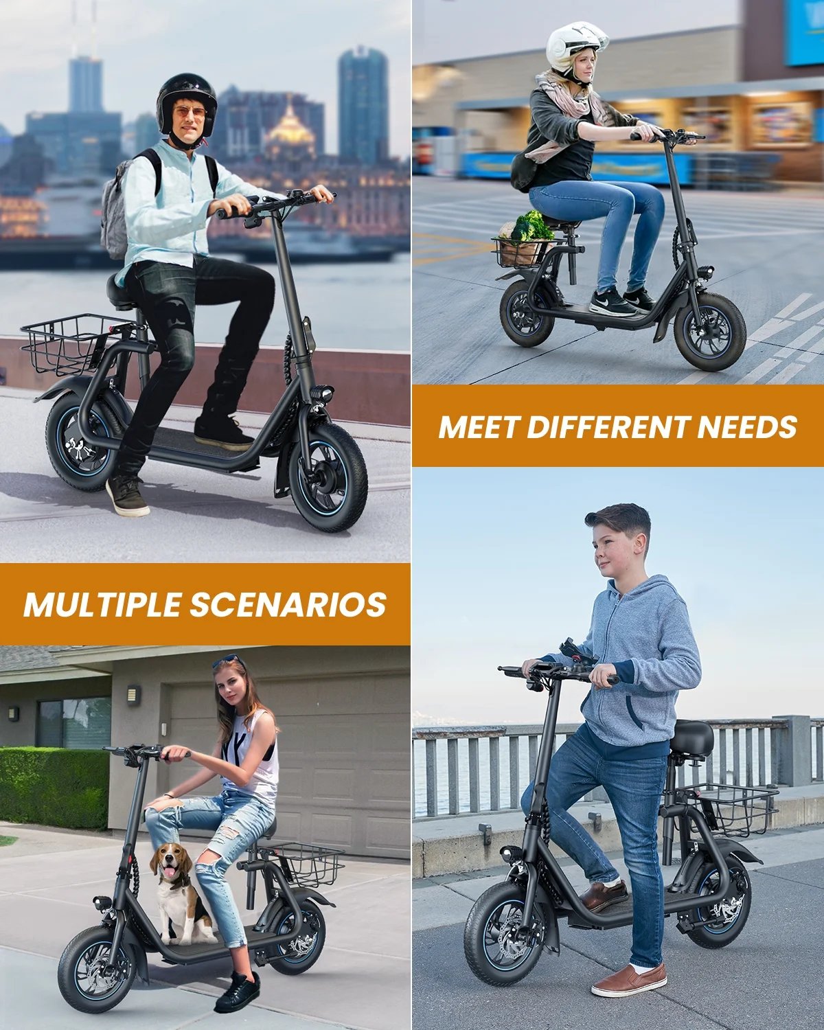 Kistp 450W 12" Electric Commuter Scooter with Seat & Basket for Adults - 21 Miles Range, 15.5 MPH