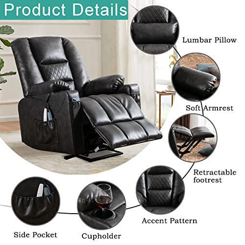 Power Lift Recliner Chair with Massage and Heat- Electric Recliners Chair for Elderly & Adult Ergonomic Single Lounge Sofa Home Theater Seating with 4 Pockets/USB…