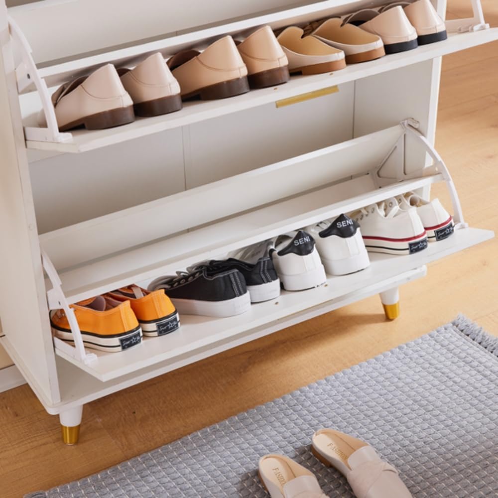 Hommoo Multi-Functional Entryway Armoire - Wardrobe Closet with Drawers, Shelves, and Shoe Storage, Elegant White Design