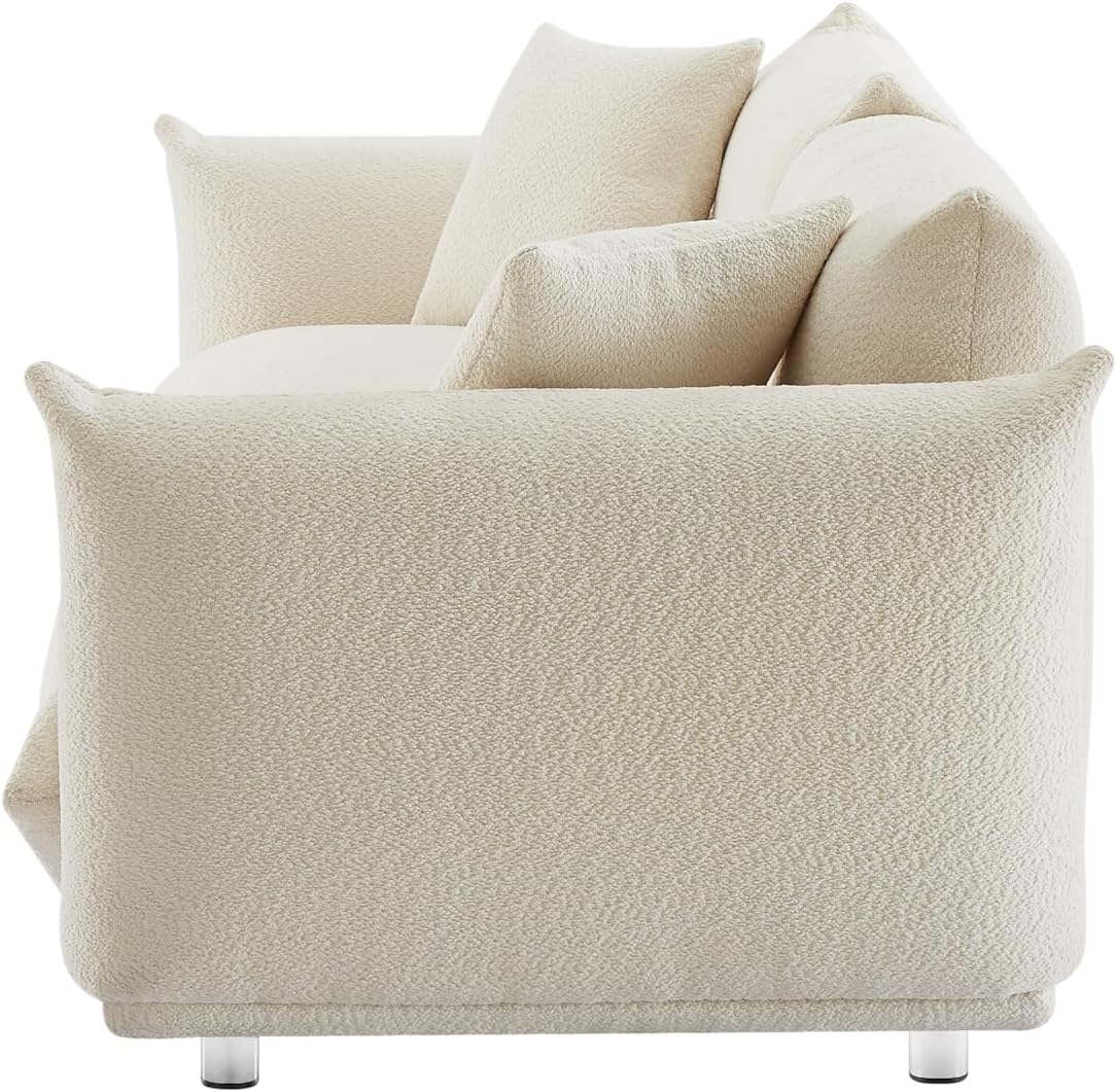 CHARMMA 87" Oversized Loveseat Sofa for Living Room, Sherpa Sofa with Metal Legs, 3 Seater Sofa, Solid Wood Frame Couch with 2 Pillows, for Apartment Office Living Room - White