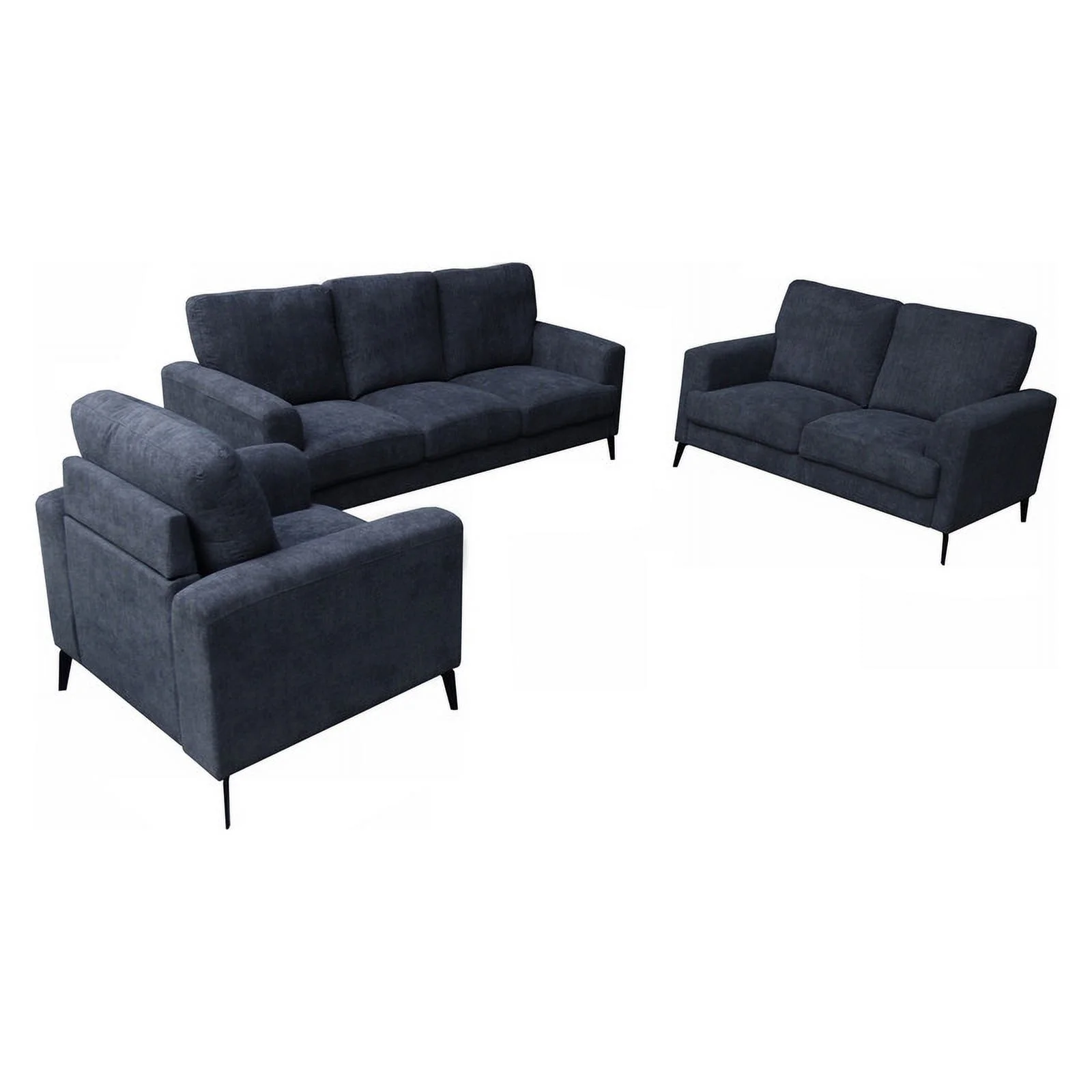 Pemberly Row Black Chenille Sofa Loveseat Chair Living Room Set
