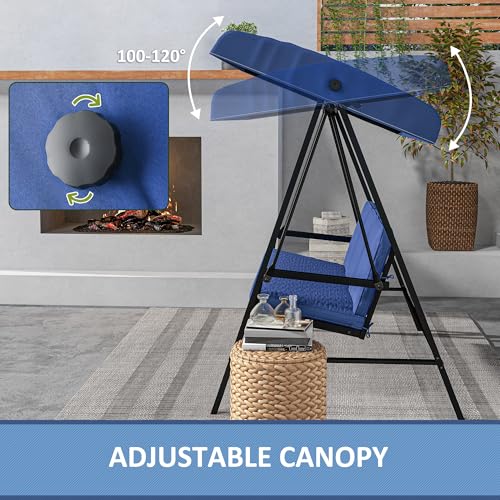 Outsunny 3-Seat Outdoor Porch Swing with Stand, Heavy Duty Patio Swing Chair with Adjustable Canopy, Removable Cushions, Breathable Mesh Seat for Garden, Backyard, and Poolside, Beige