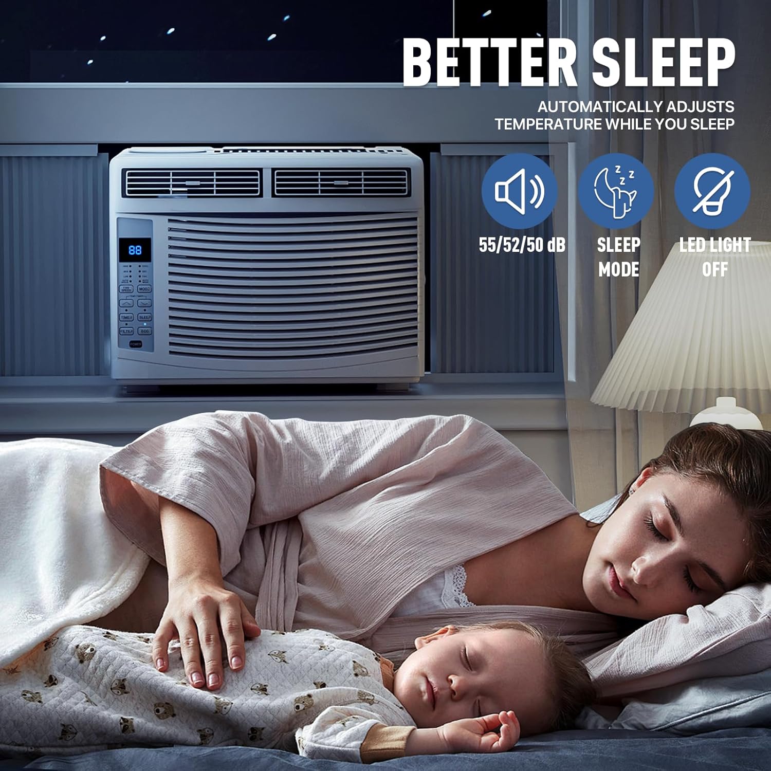 6000 BTU 115V Smart Window AC for Rooms up to 250 sq.ft. Quiet Operation Window-Mounted AC Unit with Remote Control, Dehumidifier, Washable Filter and Timer for Bedroom Living Room