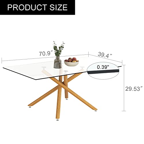 63 Inch Glass Dining Table,4-6 Person Home Dining Table Large Size Kitchen and Dining Room Table with Tempered Glass top and Silver Metal Legs, Modern Rectangular Dining Table (Silver Legs