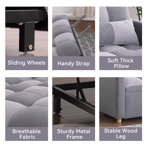 Convertible Sofa Bed - 3 in 1 Loveseat Sleeper Sofa,Pull Out Sleeper Bed with Adjustable Backrest,Multi-Functiona Lounge Chair with Velvet Fabric for Living Room(Black)