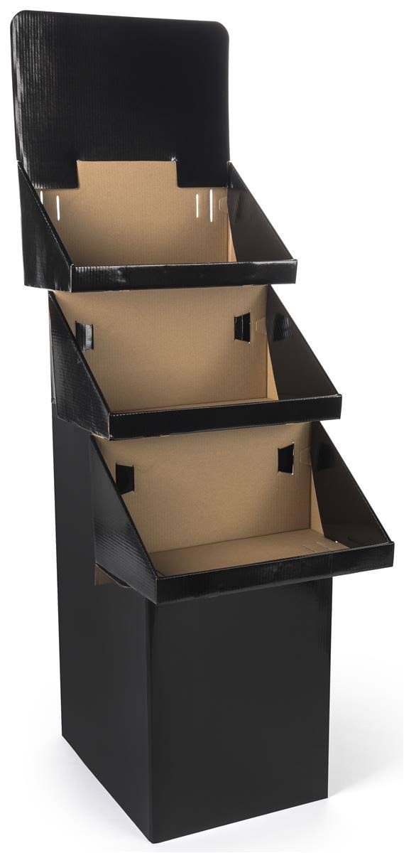 Black Cardboard Display w/ 3 Tiers u0026 Removeable Header
