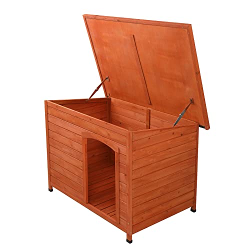 Dog House,Wooden Dog Kennel,45in Outdoor Wood Dog House,Weatherproof Dog House for Outdoor Indoor,No Tools Required for Assembly,Dog House Ideal for Small Dog Breeds(Natural Wood)