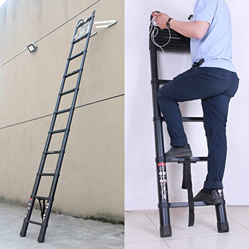 20.5ft Aluminum Telescoping Ladder Folding Telescopic Extension Ladder with 2 Roof Hooks EN131 Safe Standard Adjustable Height for Home Building Garden Attic Loft Decoration Painting 330lb Capacity