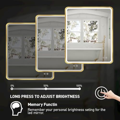 32X24 Inch LED Bathroom Mirror with Light, Black Metal Frame Mirror, Wall Mounted Lighted Vanity Mirrors for Wall, Anti Fog Dimmable Led Mirror for Makeup