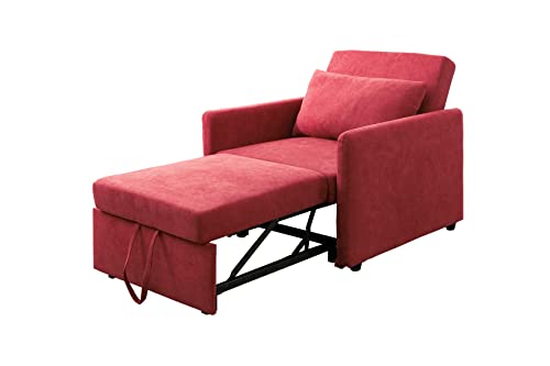 36 Inch Lint Sleeper Bed, 3-in-1 Convertible Futon Love Seat Sofa Couch, Adjustable Reading Accent Chair with Pillows for Living Room,Bedroom, Red