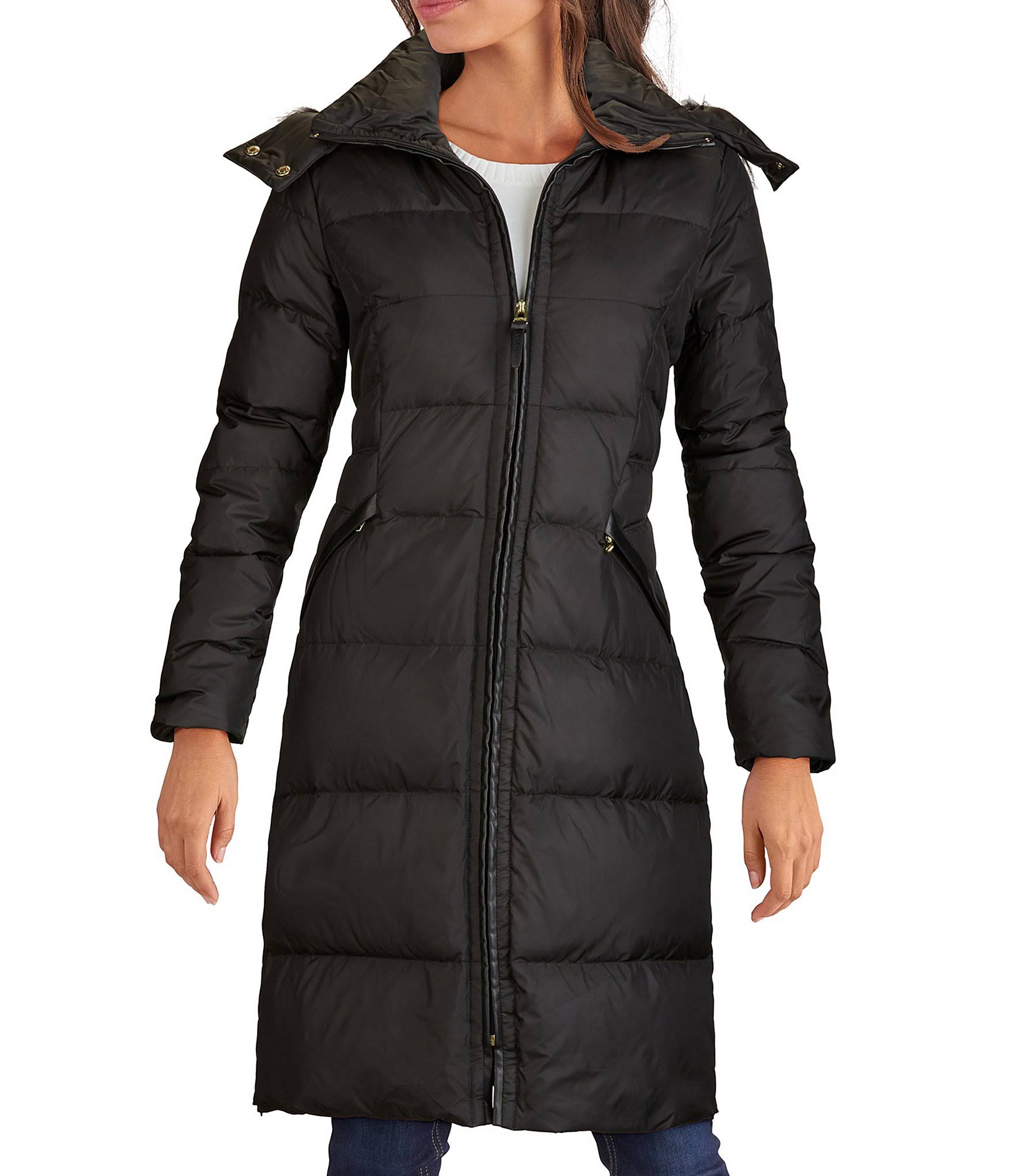 Cole Haan Faux Fur-Trim Puffer Coat Medium / Black