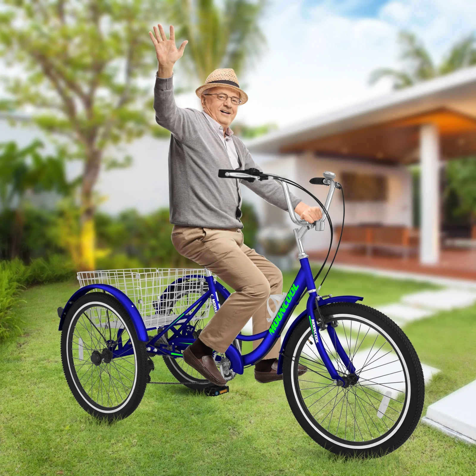 Docred Adult Tricycle 7 Speed 24 Inch Three Wheel Bike Cruiser Trike for Men/Women/Seniors