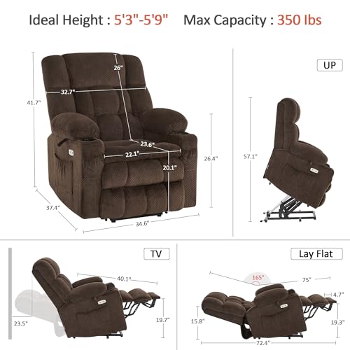 MCombo Dual Motor Power Lift Recliner Chair with Massage and Heat for Elderly People, Infinite Position, USB Ports, Cup Holders, Fabric 7890 (Medium-Regular, Burgundy)