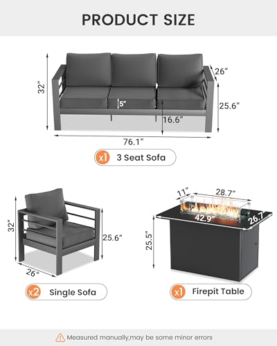 UDPATIO 8 Piece Aluminum Patio Furniture Set, Oversized Modern Outdoor Furniture Set with Olefin Fabric Cushion for Patio Deck Backyard, Dark Grey(with Waterproof Covers)