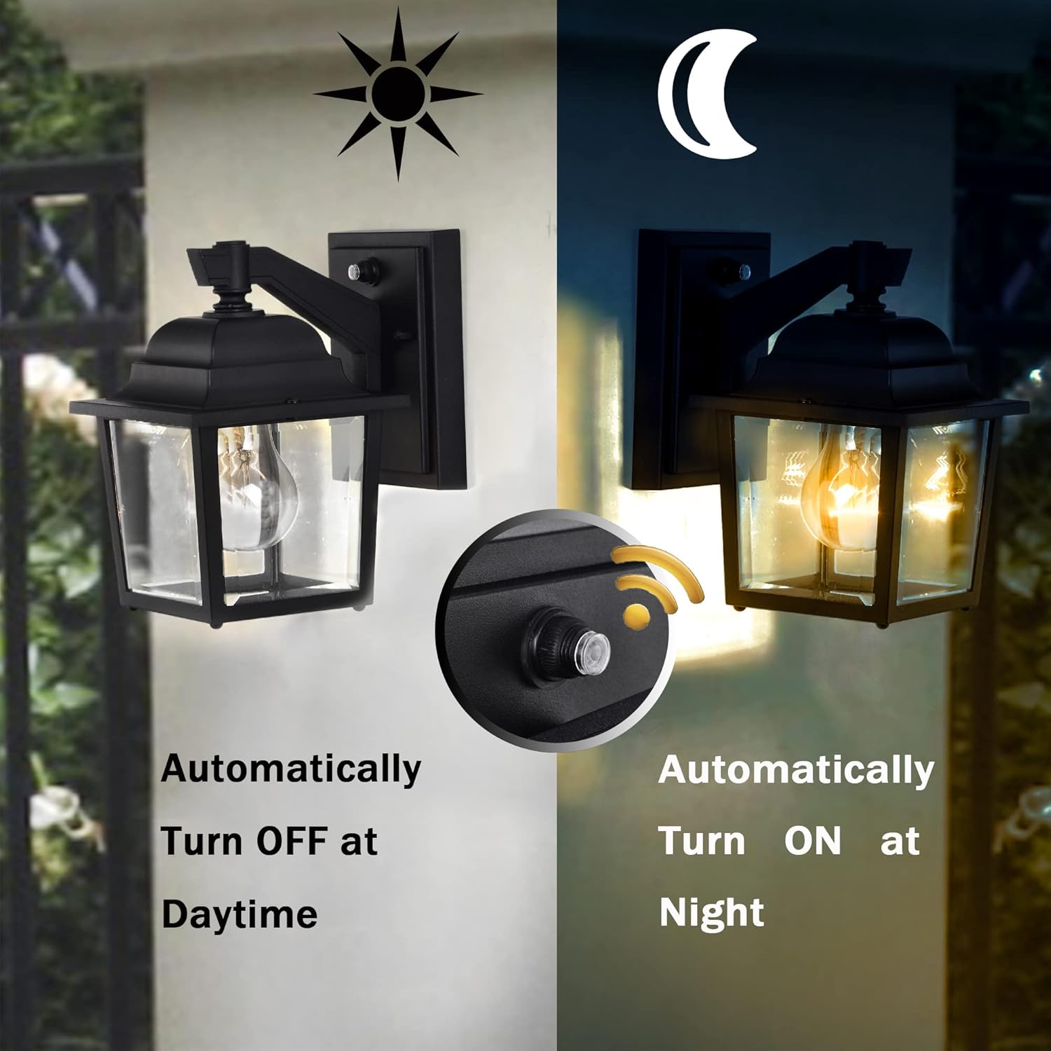 Black Outdoor Wall Lights 1 Light Porch Lights 2 Packs Dusk to Dawn Outdoor Wall Lantern with Sensor