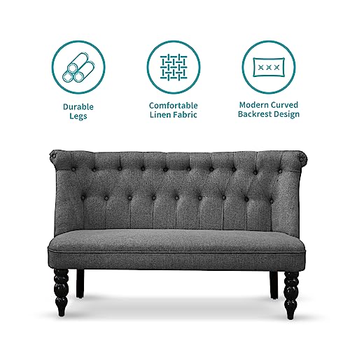 BALUS Upholstered Loveseat, Armless 2 Seater Small Couch with Backrest Button Tufted Design, Linen Fabric Love Seat Sofa for Living Room Guestroom Bedroom Leisure Areas
