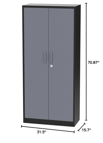 Yizosh Metal Garage Storage Cabinet with 2 Doors and 5 Adjustable Shelves - 71" Steel Lockable File Cabinet,Locking Tool Cabinets for Office,Home,Garage,Gym,School (Gray White)