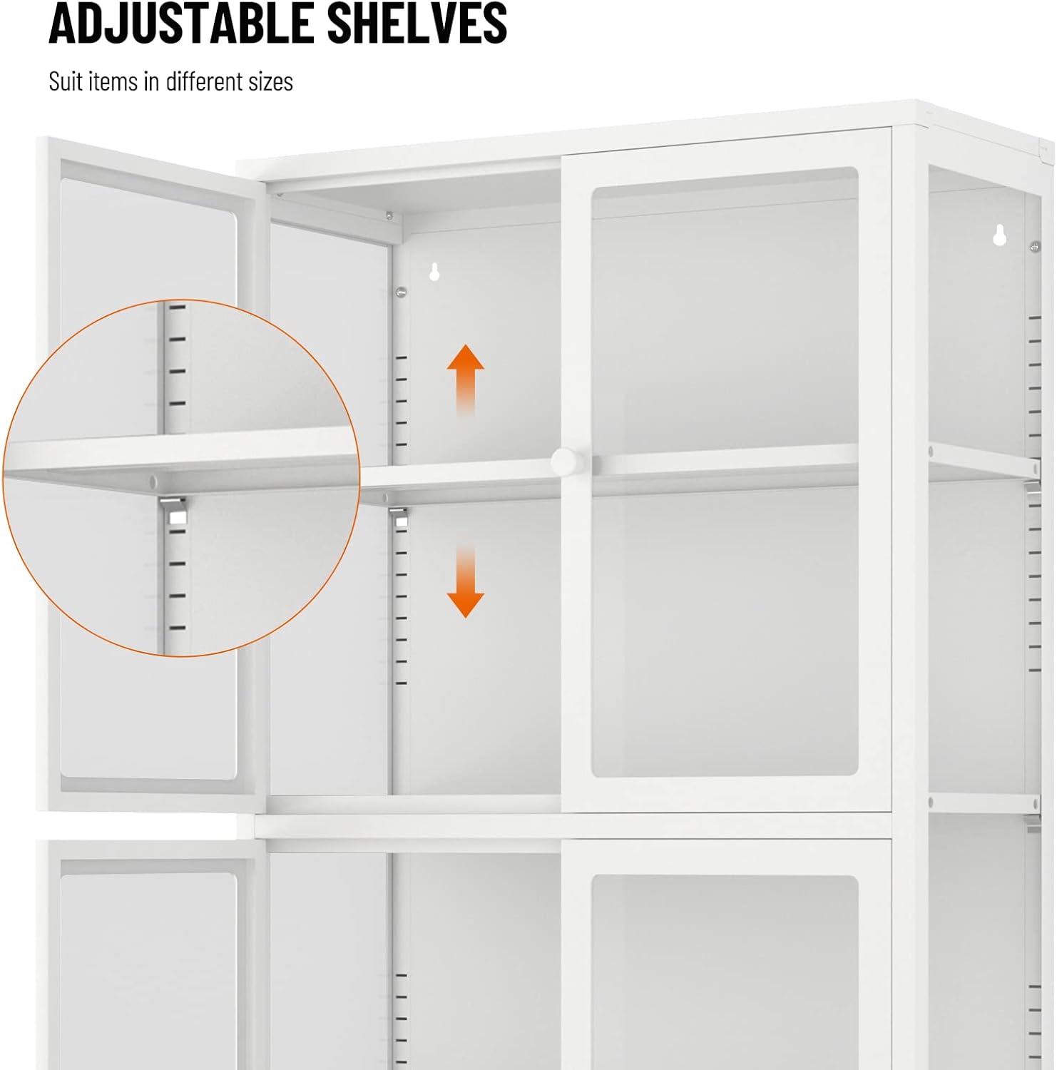 Tempered Glass Storage Cabinet,4-Door Glass Display Cupboard,Tall Corner Cabinet Sideboard Bookcase w/Adjustable Shelves,Steel Frame,Sideboard Storage Furniture for Living Room Entryway (4-Door,White)